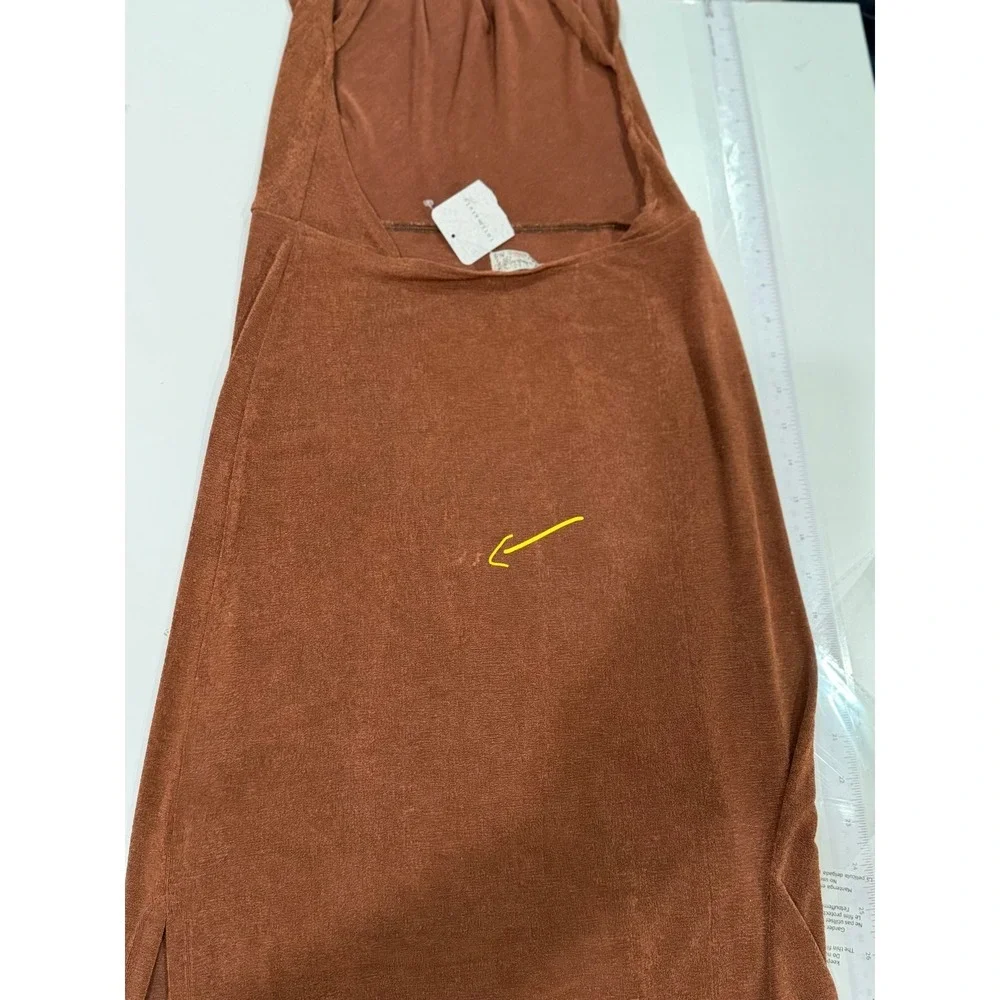 Free People Intimately Cowl Neck Halter Maxi Dress Brown Backless Slit XS NEW